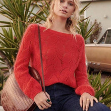 Load image into Gallery viewer, KHALEE YOSE White Chic Mohair Pullover Sweater Autumn 2019 Long Sleeve Hollow Out Sweater O-neck Casual Pullovers Women Jumper