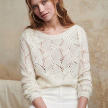 Load image into Gallery viewer, KHALEE YOSE White Chic Mohair Pullover Sweater Autumn 2019 Long Sleeve Hollow Out Sweater O-neck Casual Pullovers Women Jumper
