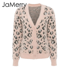 Load image into Gallery viewer, JaMerry Vintage leopard print mohair women cardigan sweater Button knitted female cardigan Long sleeve autumn winter jumper coat