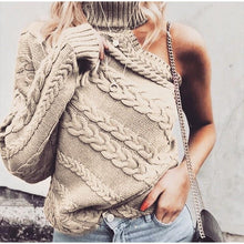 Load image into Gallery viewer, Sexy One Shoulder Twist Knitted Sweater Women Long Sleeve Turtleneck Sweaters Autumn 2019 White Vintage Pullover