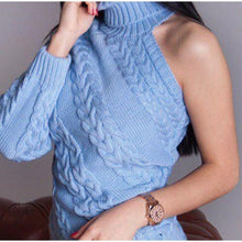 Load image into Gallery viewer, Sexy One Shoulder Twist Knitted Sweater Women Long Sleeve Turtleneck Sweaters Autumn 2019 White Vintage Pullover