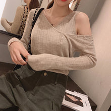 Load image into Gallery viewer, Mishow Autumn Basic Solid Slim Fit Off-the-shoulder Knit Sweater Women VNeck Long Sleeve Pullover Tops MX19D5452