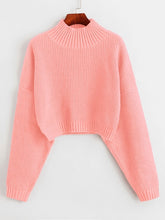 Load image into Gallery viewer, ZAFUL Drop Shoulder High Neck Plain Sweater Short Length Elastic Solid Color Sweater Autumn Winter Warm Women Daily Pullover2019