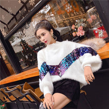 Load image into Gallery viewer, Women Sequin Sweaters Bling Bling Mohair Knitted Pullover O-neck Autumn&Winter Casual Long Sleeved Knitwear Woman Jumper SW005