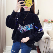 Load image into Gallery viewer, Women Sequin Sweaters Bling Bling Mohair Knitted Pullover O-neck Autumn&Winter Casual Long Sleeved Knitwear Woman Jumper SW005