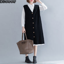 Load image into Gallery viewer, DIMANAF Autumn Winter Plus Size Women Sweater Dress Sleeveless Female Office Lady Vestidos Knitting Wool Loose Solid Button Warm