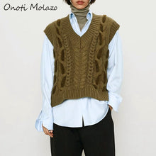 Load image into Gallery viewer, Onoti Molazo Casual Knitted Sweaters Pullovers Vest Women Sleeveless Loose Ladies Knit Sweater Vest Female Chic 2019 Winter New