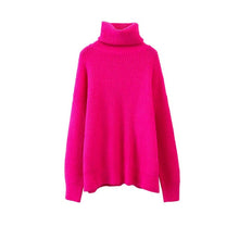 Load image into Gallery viewer, AOEMQ Autumn and Winter New Long Solid Colors Thick Sweater Knit Fluorescent High Collar Loose Pullover Sweater Female