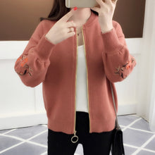 Load image into Gallery viewer, of new fund of 2019 autumn outfit embroidered with a han edition zipper sweater knit cardigan loose women's female