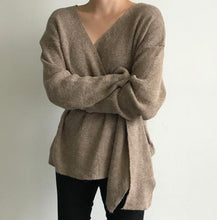 Load image into Gallery viewer, Women Autumn Sexy V Neck Pullover lacing Sweater Female Jumper Long Sleeve Knitted Tops Pull Femme Hiver Sueter Mujer
