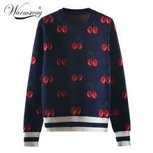 Load image into Gallery viewer, New Fashion Women Autumn And Winter Cute Cherry Jacquard Sweater Pullovers Ladies Chic Long Sleeve Jumper Knitting Top C-426
