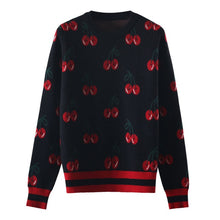 Load image into Gallery viewer, New Fashion Women Autumn And Winter Cute Cherry Jacquard Sweater Pullovers Ladies Chic Long Sleeve Jumper Knitting Top C-426
