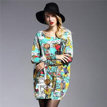 Load image into Gallery viewer, Jielur 2019 New Cartoon Printed Women&#39;s Sweater Autumn Fashion Loose Slash Neck Long Knitted Sweater Casual Clothes Green Red
