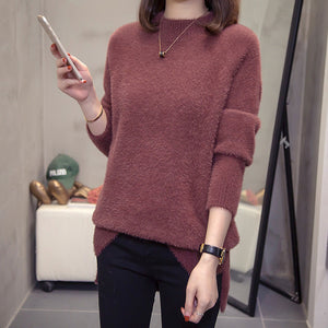 Plus Size Turtleneck Cashmere Sweater Women Autumn Winter Tops Ladies Knitwear Big Slit Mohair Pullovers Sueter Mujer Jumper 4xl