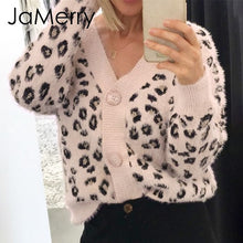 Load image into Gallery viewer, JaMerry Vintage leopard print mohair women cardigan sweater Button knitted female cardigan Long sleeve autumn winter jumper coat
