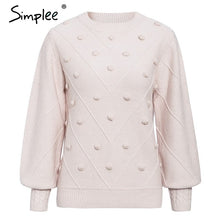 Load image into Gallery viewer, Simplee Elegant fur pompon women sweater Autumn winter lantern sleeve knitted sweater female Streetwear ladies pullover jumper
