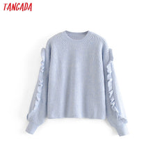 Load image into Gallery viewer, women ruffle long sleeve sweater vintage 2019 autumn winter loose elegant pullovers female knitwear 3H345
