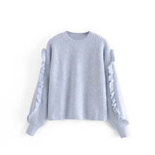 Load image into Gallery viewer, women ruffle long sleeve sweater vintage 2019 autumn winter loose elegant pullovers female knitwear 3H345

