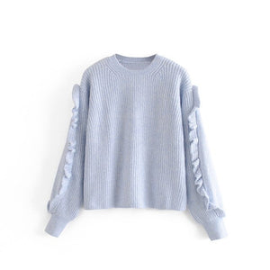 women ruffle long sleeve sweater vintage 2019 autumn winter loose elegant pullovers female knitwear 3H345