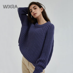 Wixra Knitted Chunky Oversized Sweater Women Loose Solid Thick O-Neck Pullover Jumpers Stylish Tops for Female Autumn Winter