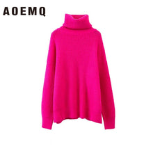 Load image into Gallery viewer, AOEMQ Autumn and Winter New Long Solid Colors Thick Sweater Knit Fluorescent High Collar Loose Pullover Sweater Female
