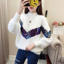 Load image into Gallery viewer, Women Sequin Sweaters Bling Bling Mohair Knitted Pullover O-neck Autumn&amp;Winter Casual Long Sleeved Knitwear Woman Jumper SW005
