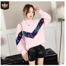 Load image into Gallery viewer, Women Sequin Sweaters Bling Bling Mohair Knitted Pullover O-neck Autumn&amp;Winter Casual Long Sleeved Knitwear Woman Jumper SW005
