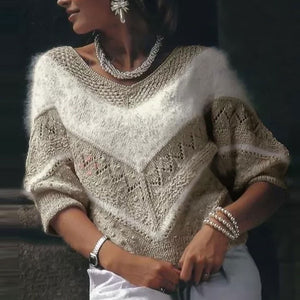 New Spring Sweater Women Long Sleeve O-Neck Symmetrical V Pattern Warm Winter Loose Kint Sweaters Pullover pull jumper Tops