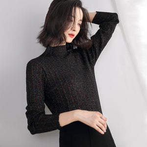Shiny Thread Women Sweaters and Pullovers Half Turtleneck Slim Fashion Stretch Sweater Pull Femme 2019 Autumn New Women Top