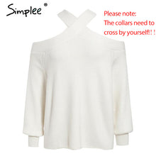 Load image into Gallery viewer, Simplee Sexy halter cold shoulder knitted sweater women Spring casual pullover jumpers sweater Elegant pull femmel sweaters 2020
