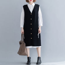 Load image into Gallery viewer, DIMANAF Autumn Winter Plus Size Women Sweater Dress Sleeveless Female Office Lady Vestidos Knitting Wool Loose Solid Button Warm
