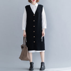 DIMANAF Autumn Winter Plus Size Women Sweater Dress Sleeveless Female Office Lady Vestidos Knitting Wool Loose Solid Button Warm
