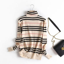 Load image into Gallery viewer, Khaki plaid England style turtleneck pullover sweater knitted pullover basic sweaters S29699-AQ
