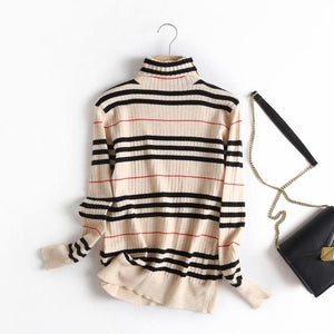 Khaki plaid England style turtleneck pullover sweater knitted pullover basic sweaters S29699-AQ