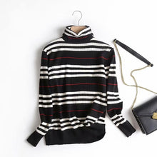 Load image into Gallery viewer, Khaki plaid England style turtleneck pullover sweater knitted pullover basic sweaters S29699-AQ
