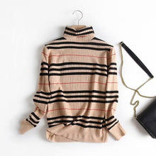 Load image into Gallery viewer, Khaki plaid England style turtleneck pullover sweater knitted pullover basic sweaters S29699-AQ
