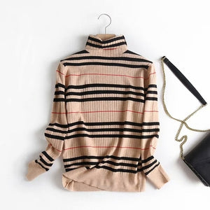 Khaki plaid England style turtleneck pullover sweater knitted pullover basic sweaters S29699-AQ
