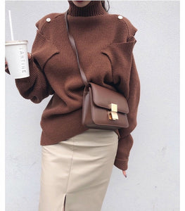 New Winter Sweater Women Pullover Girls Tops Vintage Long Sleeve Autumn Elegant Female Knitted Outerwear Warm Sweater turtleneck