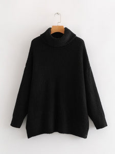 AOEMQ Autumn and Winter New Long Solid Colors Thick Sweater Knit Fluorescent High Collar Loose Pullover Sweater Female