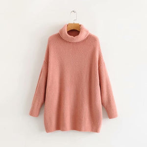 AOEMQ Autumn and Winter New Long Solid Colors Thick Sweater Knit Fluorescent High Collar Loose Pullover Sweater Female