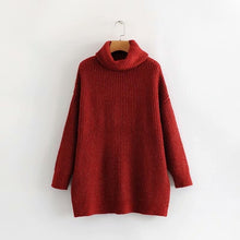 Load image into Gallery viewer, AOEMQ Autumn and Winter New Long Solid Colors Thick Sweater Knit Fluorescent High Collar Loose Pullover Sweater Female
