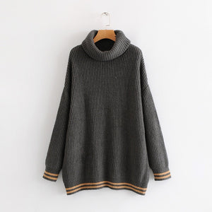 AOEMQ Autumn and Winter New Long Solid Colors Thick Sweater Knit Fluorescent High Collar Loose Pullover Sweater Female