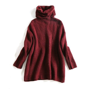 AOEMQ Autumn and Winter New Long Solid Colors Thick Sweater Knit Fluorescent High Collar Loose Pullover Sweater Female