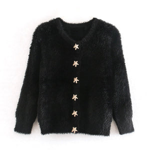 za 2019 mohair button decoration sweater women pearl long sleeve winter office lady ropa mujer elegant cardigan