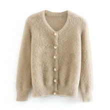 Load image into Gallery viewer, za 2019 mohair button decoration sweater women pearl long sleeve winter office lady ropa mujer elegant cardigan

