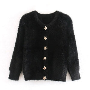 za 2019 mohair button decoration sweater women pearl long sleeve winter office lady ropa mujer elegant cardigan