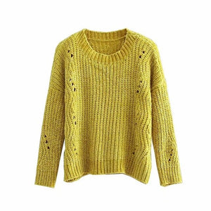 Withered england style high street vintage hole chenille loose winter sweaters women pull femme sweaters women pullovers tops