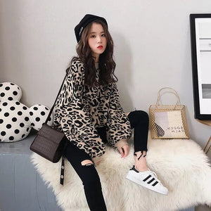 HSA 2018 Autumn Winter Women Leopard Pullover and Sweaters Round Neck Oversize Sweater Jumpers Casual Leopard Korean Pull Femme