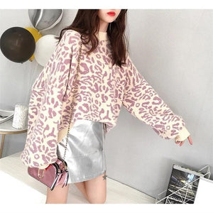 HSA 2018 Autumn Winter Women Leopard Pullover and Sweaters Round Neck Oversize Sweater Jumpers Casual Leopard Korean Pull Femme