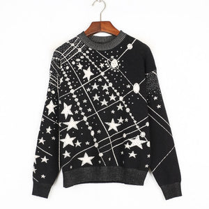 Retro Galaxy Star Pattern Sweater Women Vintage Long Sleeve Jumpers 2019 Autumn Winter Ladies Jacquard Sweaters Pullovers C-285